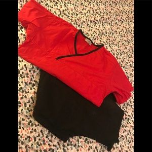 Scrub pair. Red top, black bottoms